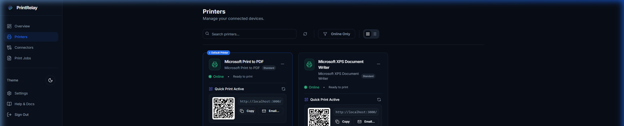 PrintRelay Printers Dashboard